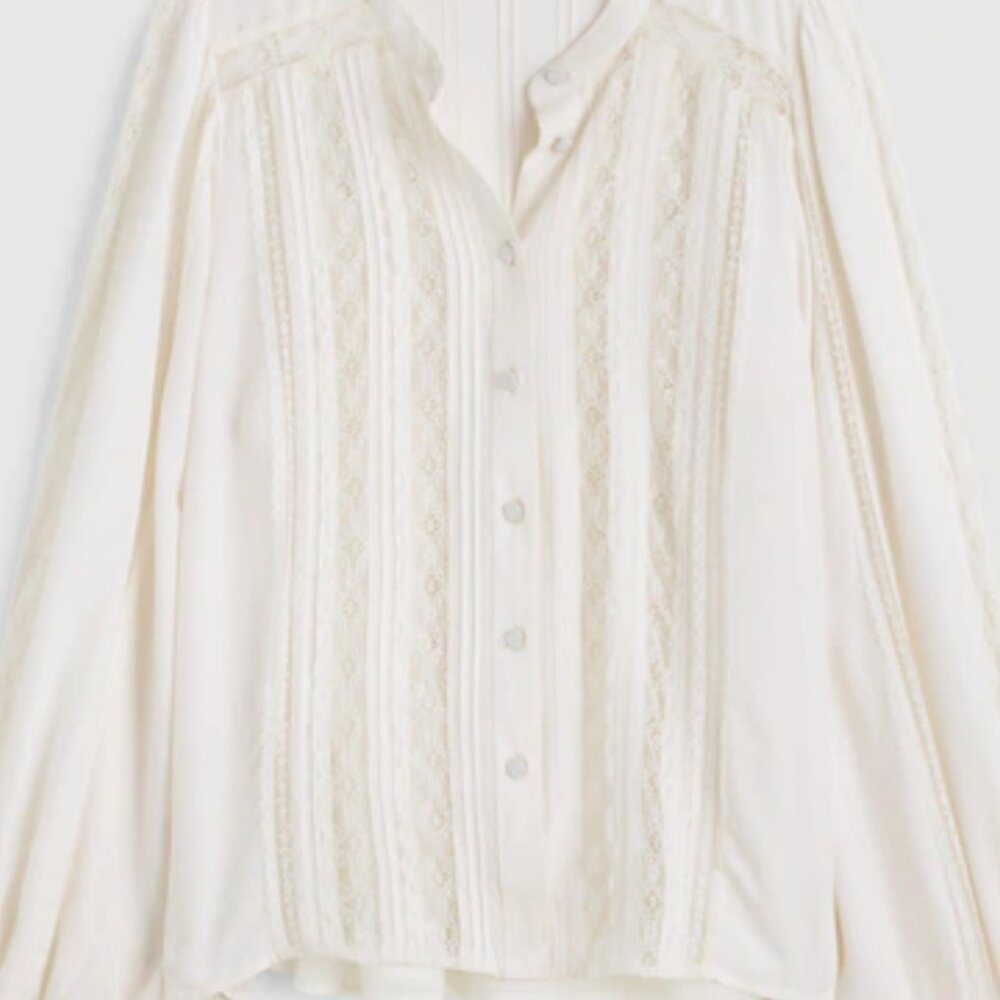 Madewell lace-insert button-up long-sleeve top